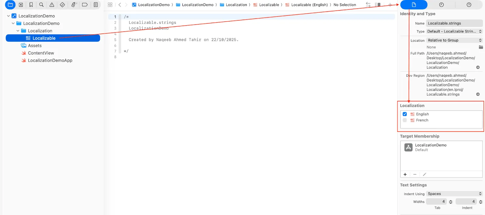Add the Localizable.strings file